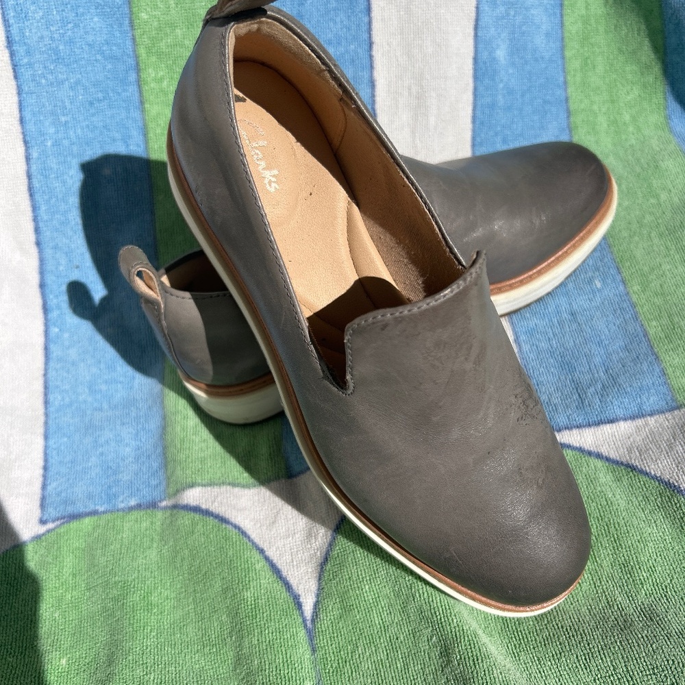 Clark’s leather slip on shoes